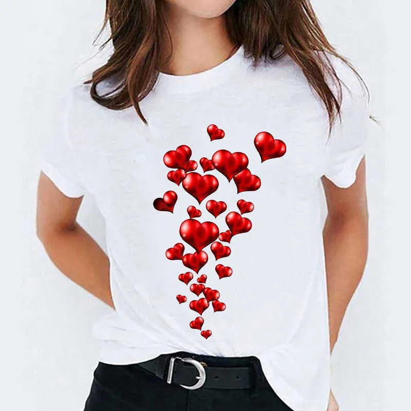 Kadınlar Için T Gömlek 90s Karikatür Aşk Kalp Tatlı Sevimli Eğilim Baskı Lady T-Shirt Üst Bayan Grafik Bayanlar Kadın Tee T-shirt X0628