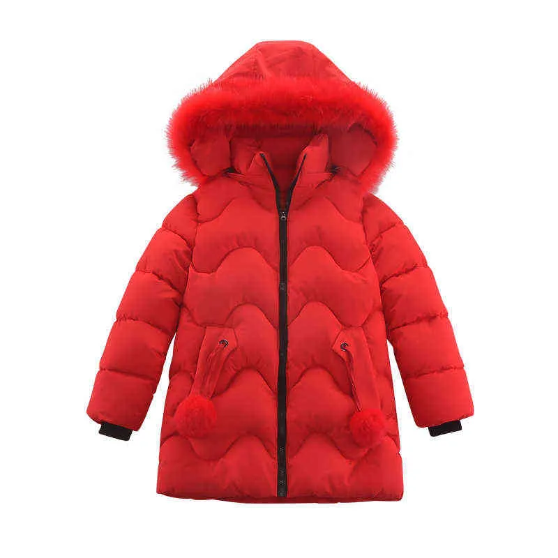 Winter-Ledermäntel für Mädchen, modische Verdickung und echte Wärme, mittellange Parka-Kinderkleidung aus Baumwolle 211204