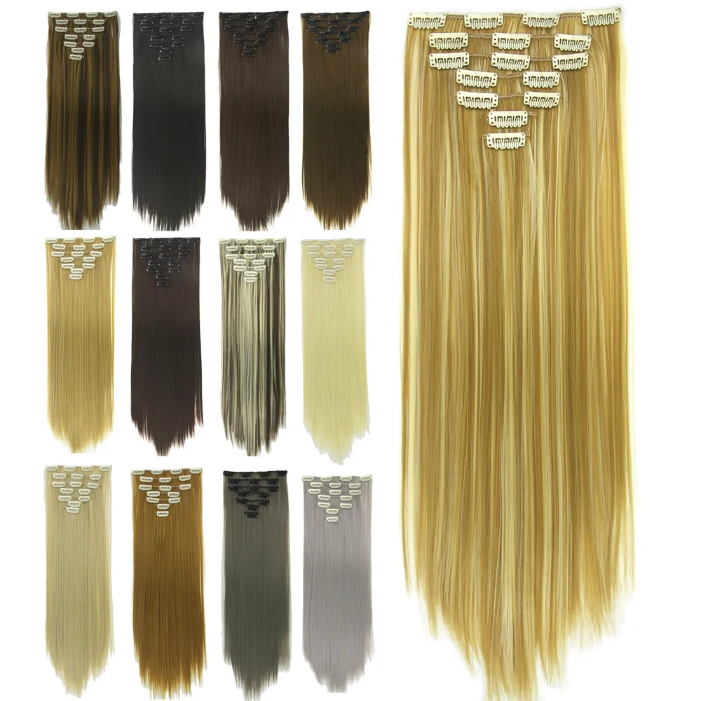 60 см 24 дюйма Клип / лента в синтетических наращиваниях волос уток 140 г моделирования человеческих волос пучков FL021