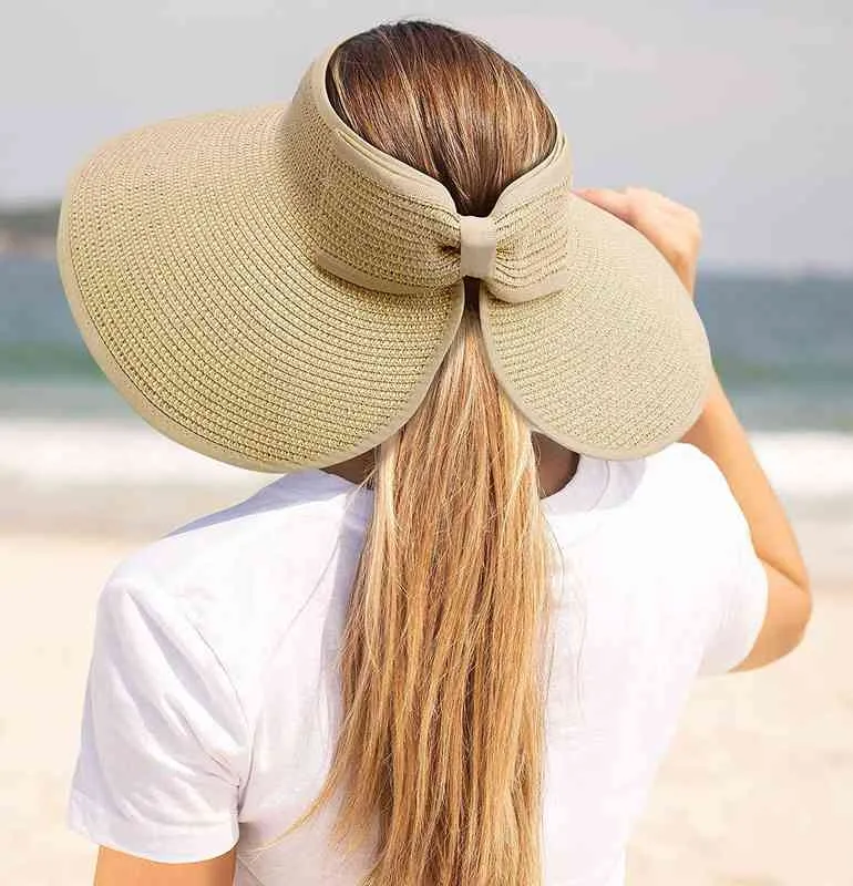 2021 mulheres visitas de verão bonnet dobrável chapéu de sol largo grande borda praia chapéu chapéu de palha chapéu femme praia uv tampas g220301