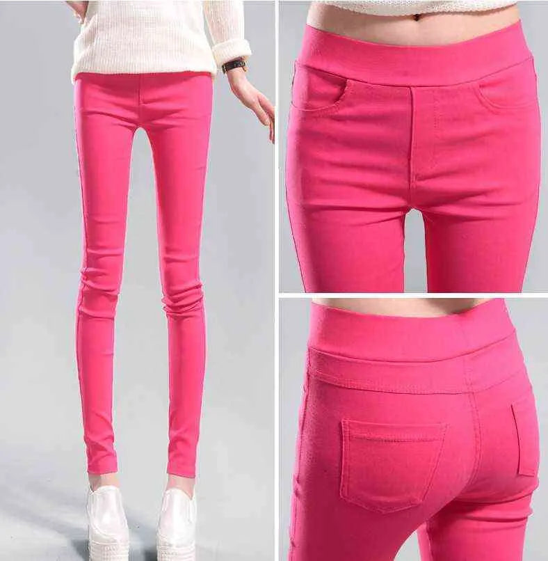 Candy Color Damen Stretch Bleistifthose für Frauen Elastische hohe Taille Skinny Leggins Femme Grün Rosa Weiß Grau Lila Leggings 211115