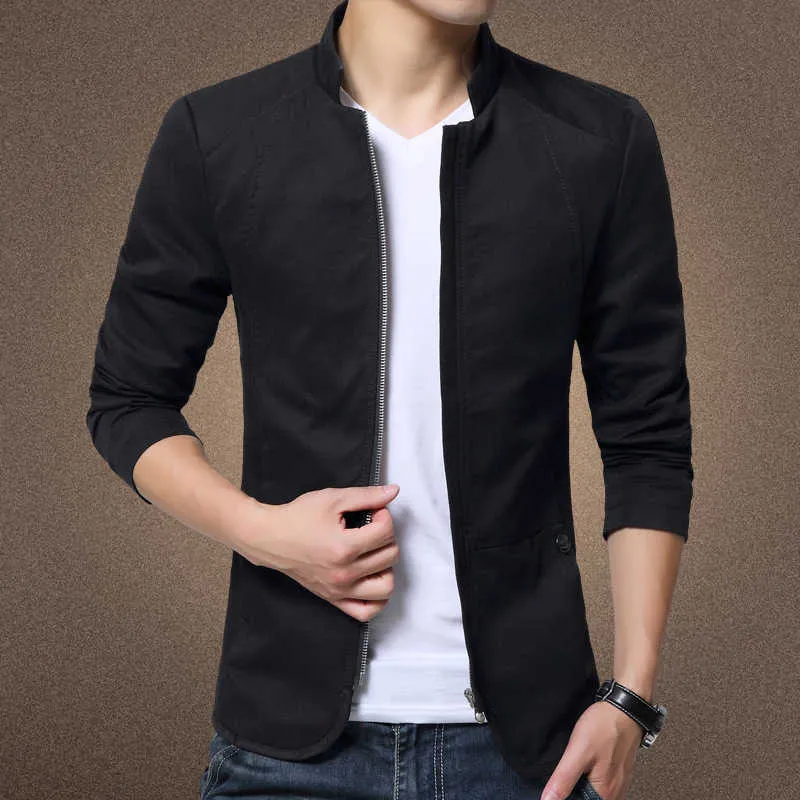 Chaqueta de bombardero Hombres Stand Collar Chaqueta para hombre Slim Fit Mens Bomber Chaquetas Primavera Otoño Thin Windbreaker Casual Cremallera Chaqueta Top X0621