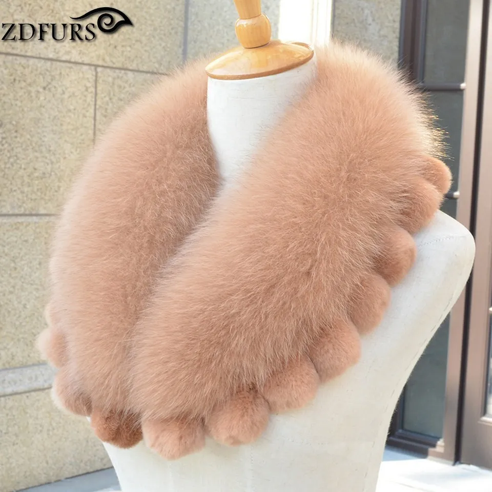ZDFURS femmes hiver manteau col accessoires véritable écharpe de fourrure avec dentelle rex ZDC163006 Y201007284h
