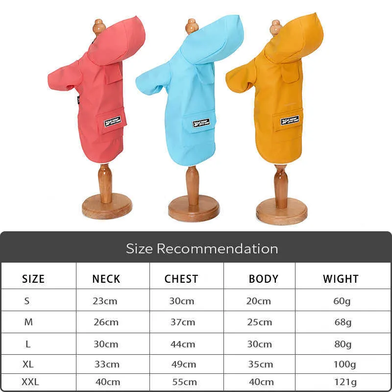 Sweat à capuche Pet Dog Raincoat Couleur unie Poche imperméable Chiens Vêtements Veste Manteau Chat Poméranie Schnauzer Manteau Chiot Chat Vêtements 211007