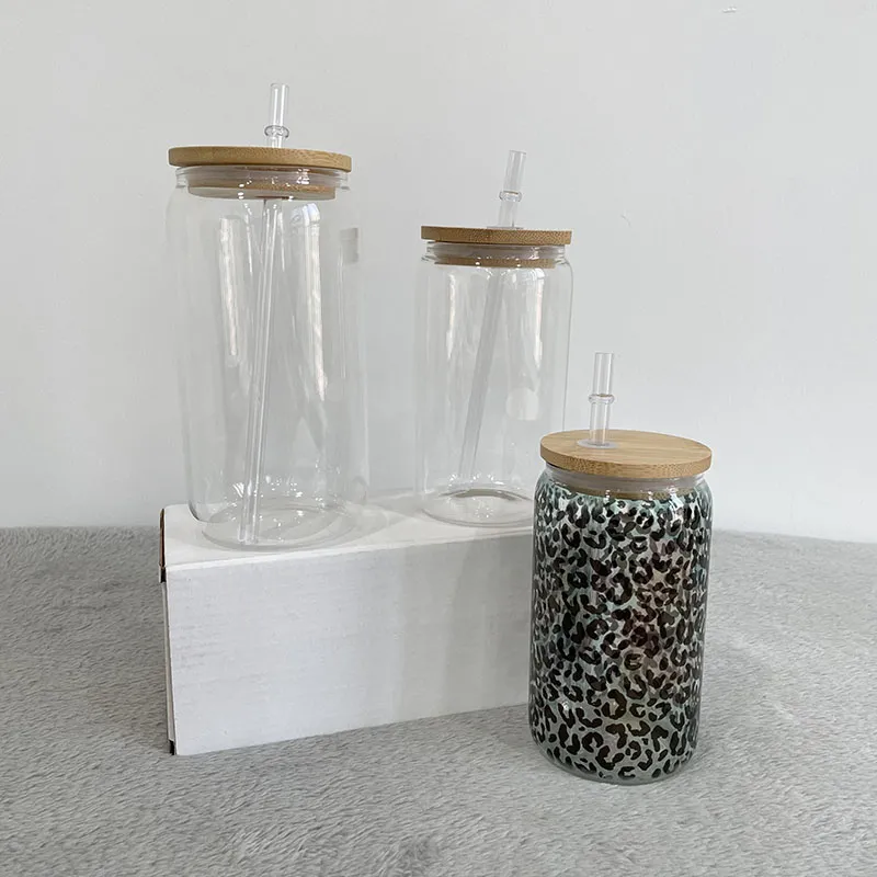 Sublimacja Nowe 12 16 16 20 unz Tubblers Kreatywne cekiny szkła mogą kształtować butelkę z pokrywką i słomkowym letnim napojem słoi