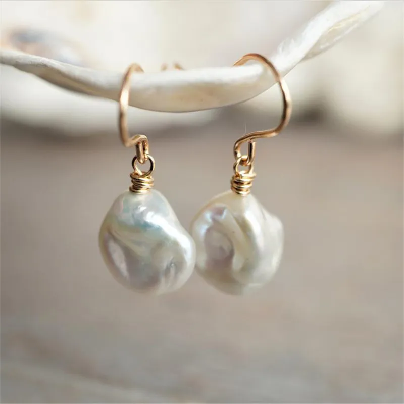 Natuurlijke barokke parel oorbellen 14 k goud gevulde drop handgemaakte sieraden vintage vrouwen oorbellen