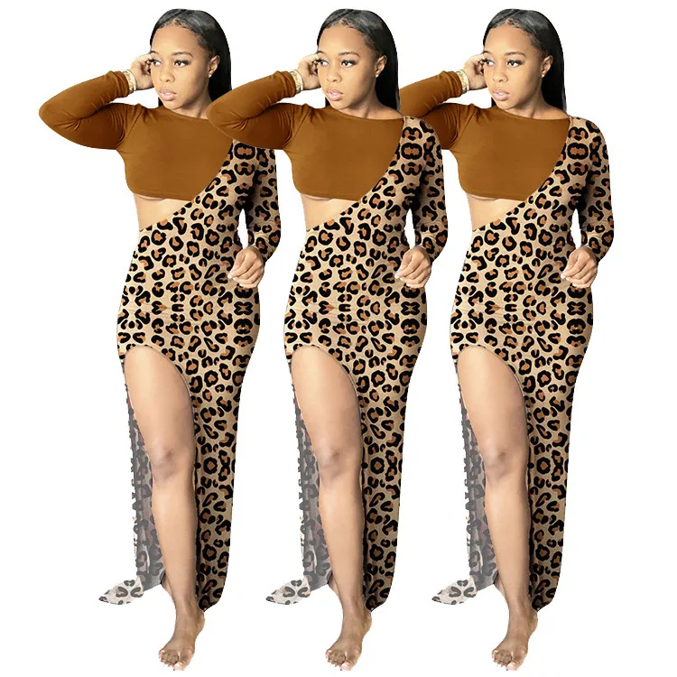 Estilo de mujer Leopardo Estampado Costura Sexy Moda Muslo Moda Chic Fiesta y Boda Vestido Midi Ropa al por mayor 210525