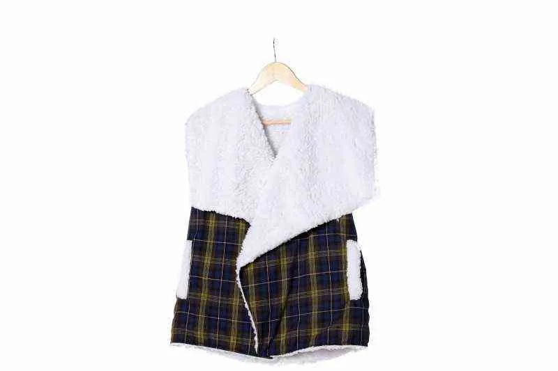 Outono e inverno mulheres imitação de lã lã colete top temperamento cor sólido versátil pelúcia casaco quente 211207