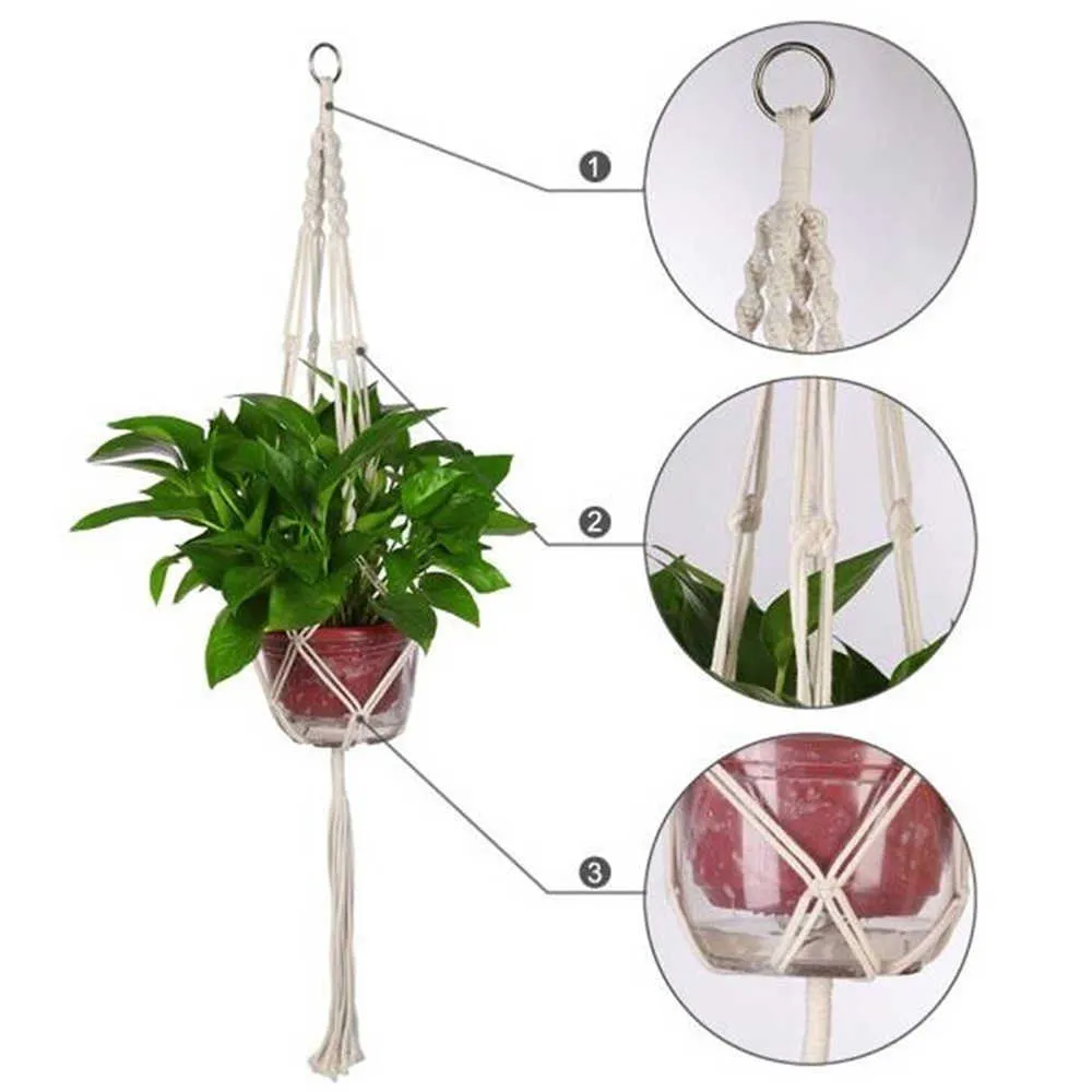 2 stuks 41 inch handgemaakte huistuinplanten hangende string plantenhanger macrame home decor potten mand hangende snaren 210615304I
