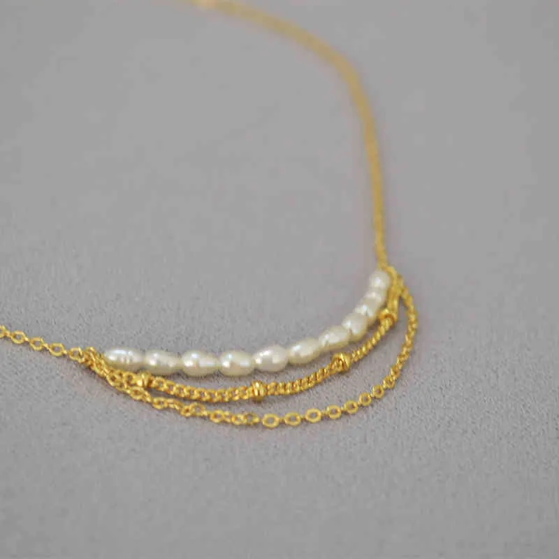 Messing mit 18K Gold geschichteter Chian Echtperlen Halskette Damen Schmuck Designer T Show Runway Gown Rare INS Japan
