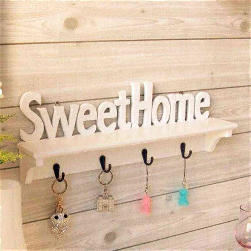 Sweet Home Shelves Hat Key Holders 4 Hooks Wall Mounted Storage Organizer Hanger Rack Hanging Decoration D3 211112