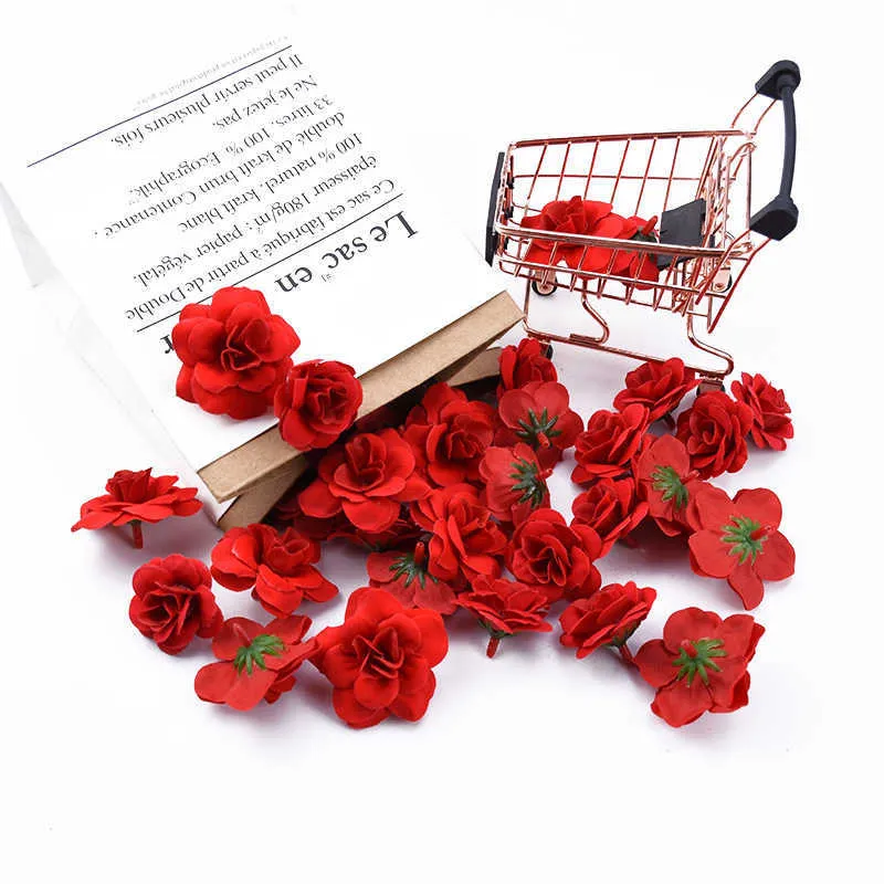 Seidenrosen Großhandel rote Hochzeit dekorative Blumen Heimdekoration Zubehör Weihnachtskranz Künstliche Blumen billig Y0630