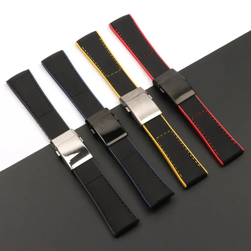 22mm 24mm 블랙 브레이슬릿 나일론 실리콘 고무 시계 밴드 스테인리스 버클에 맞는 Brei-Tling Watch Strap227r