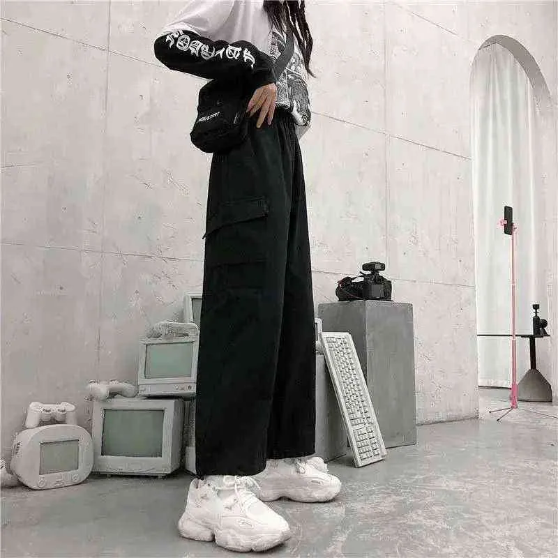 HOUZHOU Techwear Femmes Pantalon Cargo Hippie Streetwear Noir Jogging Pantalon Large pour Femme Mode Coréenne Hip Hop 211115