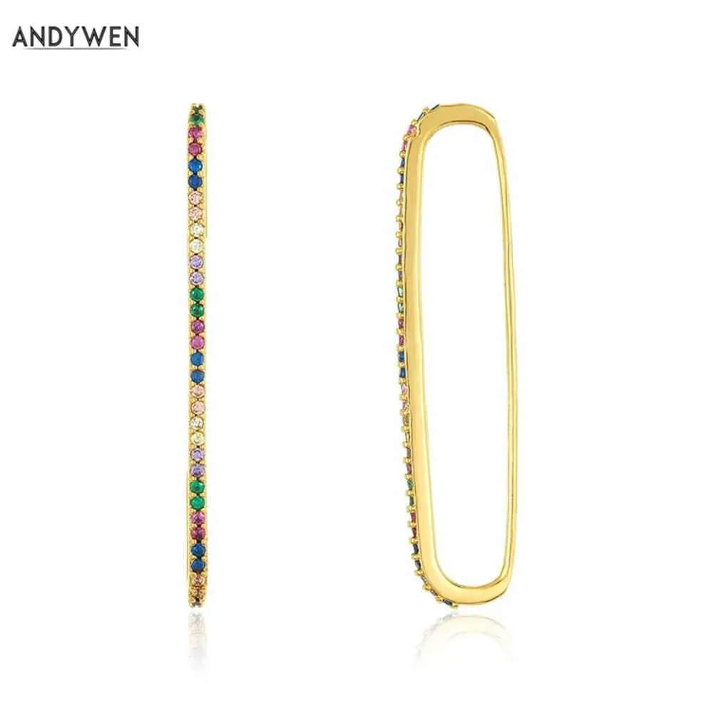 Andywen 925 Sterling Silver Pave Earkuff Earkuff No Kopanie na kolczykach na kolczykach Mankiety Kobiety Luksusowa biżuteria 210608309H