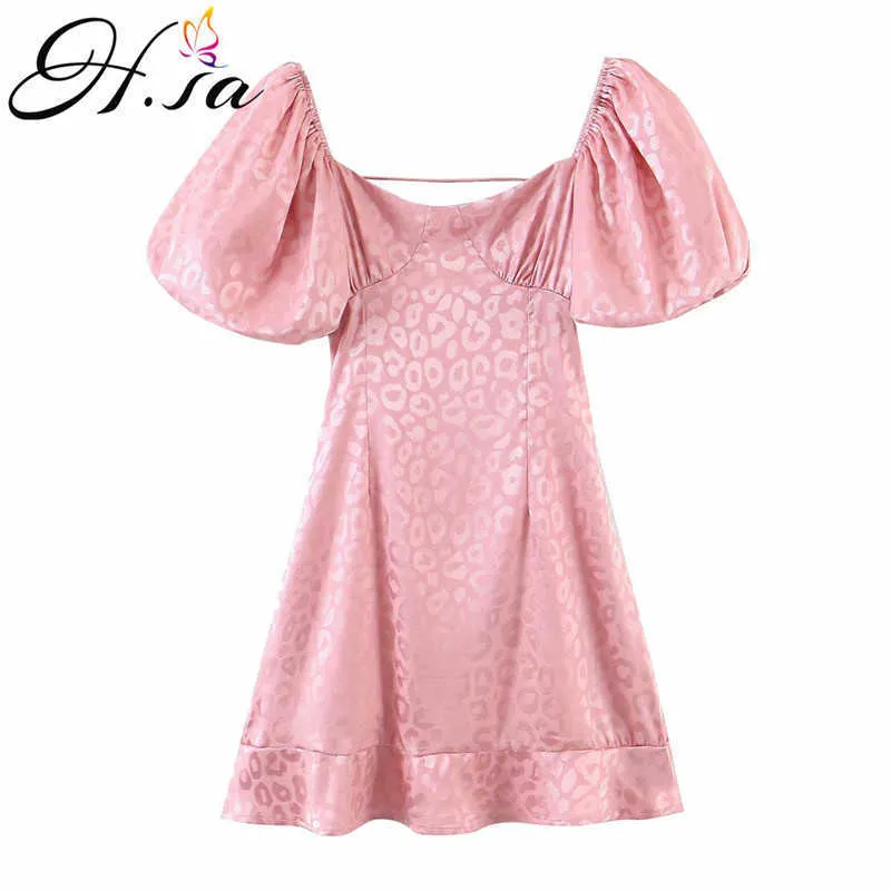 Hsa Off Shoulder Leopard Pink Party Dress Women Sexy Ruffles Summer Dresses Holiday High Split Sundress Beachwear 210716