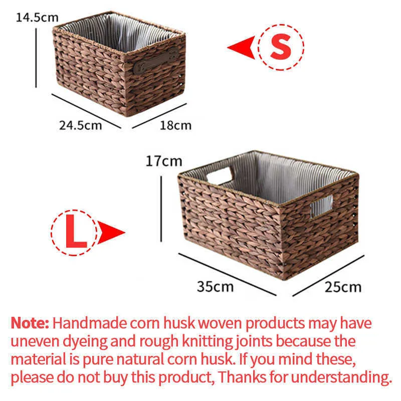 Corn Husk Woven Storage Baskets Box Rectangular Container Sundries Organizer Home Basket Organization Office Tidy Tools 210609