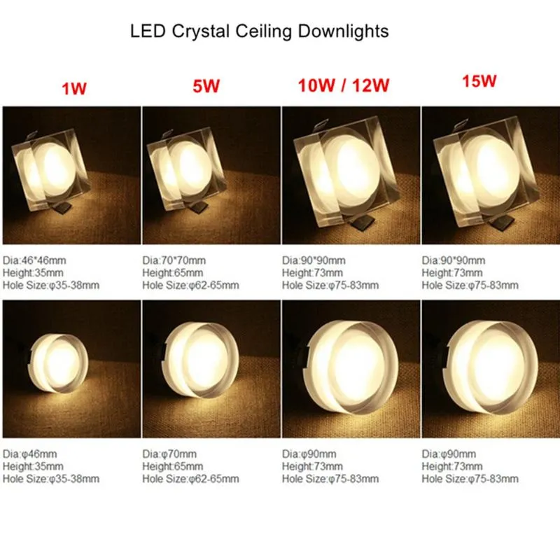 Downlights LED Einbau-Downlight Runde quadratische Kristall Deckenleuchte 1W 5W 10W Spotlicht für Wohnzimmer Schlafzimmer Restaurant Coffee298Y