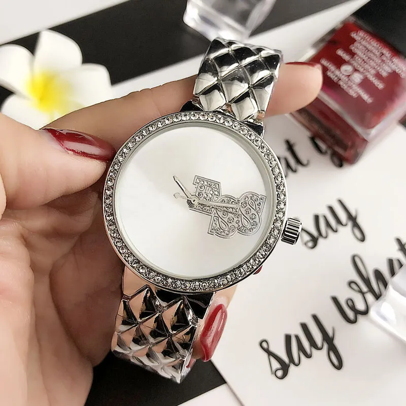 Brand Watch Women Girl Crystal Big Letters Style Metal Steel Band Quartz Wrist Watches GS70852880574