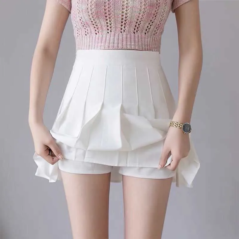 QRWR mode Kawaii été femmes jupes taille haute jupe plissée mignonne douce fille Style coréen Mini pour 210619