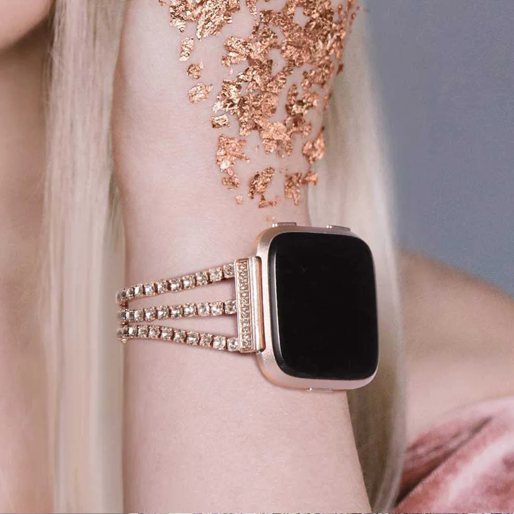 Браслет розового золота для Fitbit Versa 2 3 Lite Band Замена Женщина для браслета Fitbit Sense Bling Fitbit Sense Correa Luxury H0280M