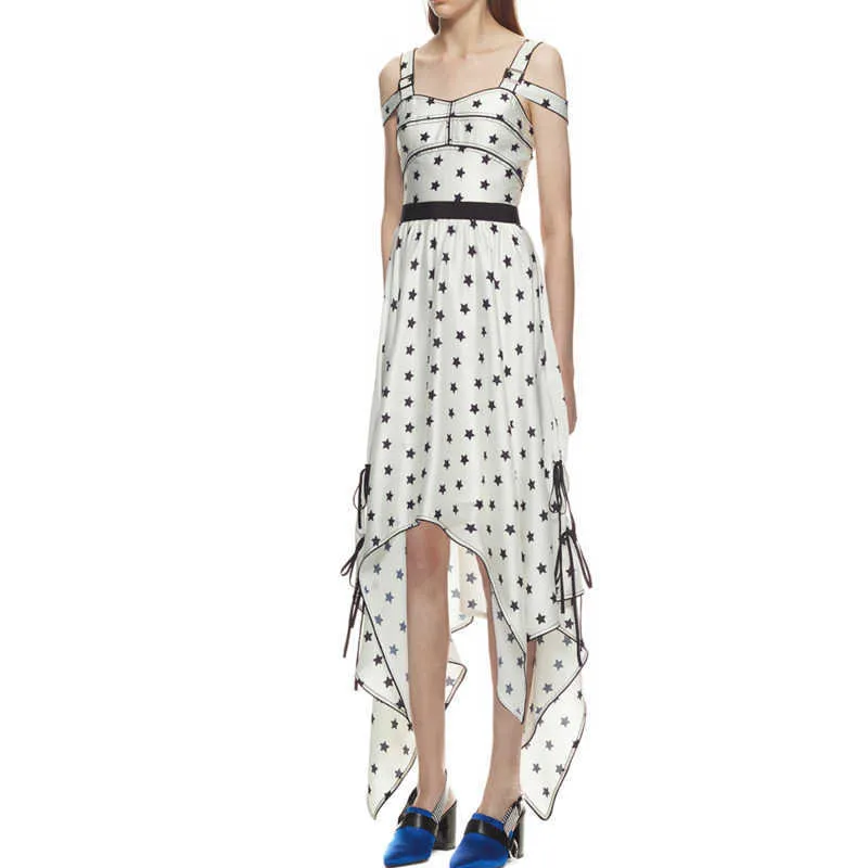 [DEAT] Summer Fashion Square Collar High Waist Sleeveless Printing Loose Temperament Elegant Dress Women 13D196 210527