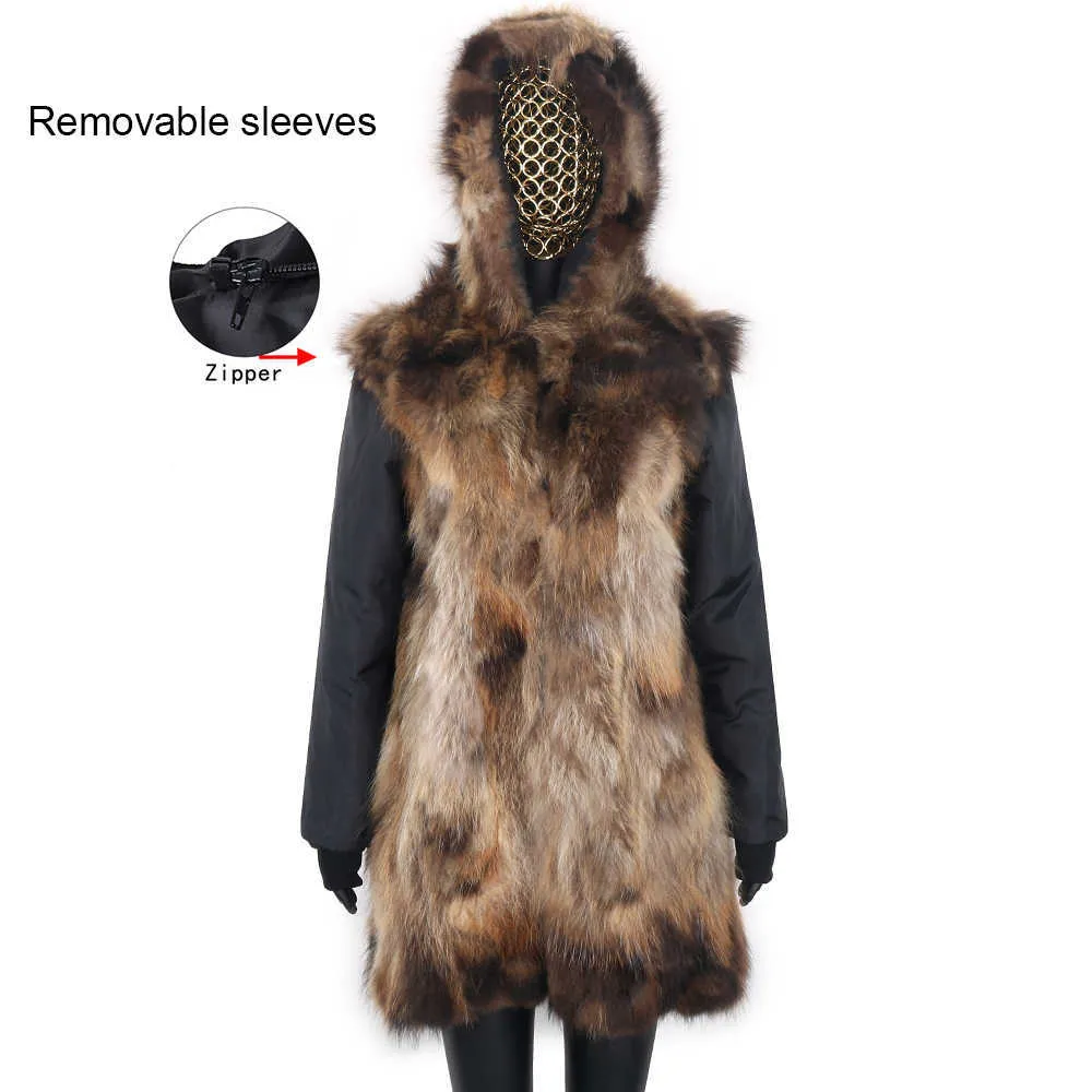 Manteaux d'hiver pour femmes longs imperméables Parkas véritable fourrure streetwear femme veste surdimensionnée pardessus amovible 210917