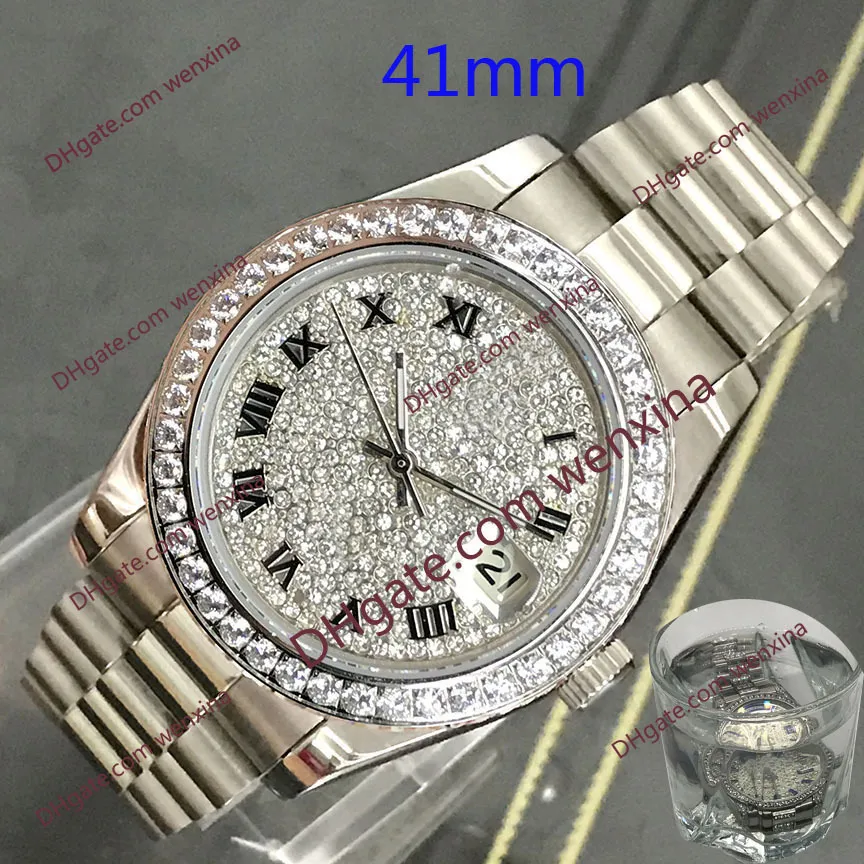 10 Wysokiej jakości luksusowe 41 mm zegarki męskie Diamentowe zegarek czarna twarz biały pasek Montre de lukse 2813 Automatyczne stalowe wodoodporne nadgarstek259k