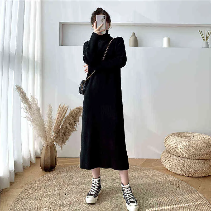 2021 New Autumn Winter Medium And Long Over-the-knee Thick Sweater Skirt With High Collar And Knitted Dress At The Bottom G1214