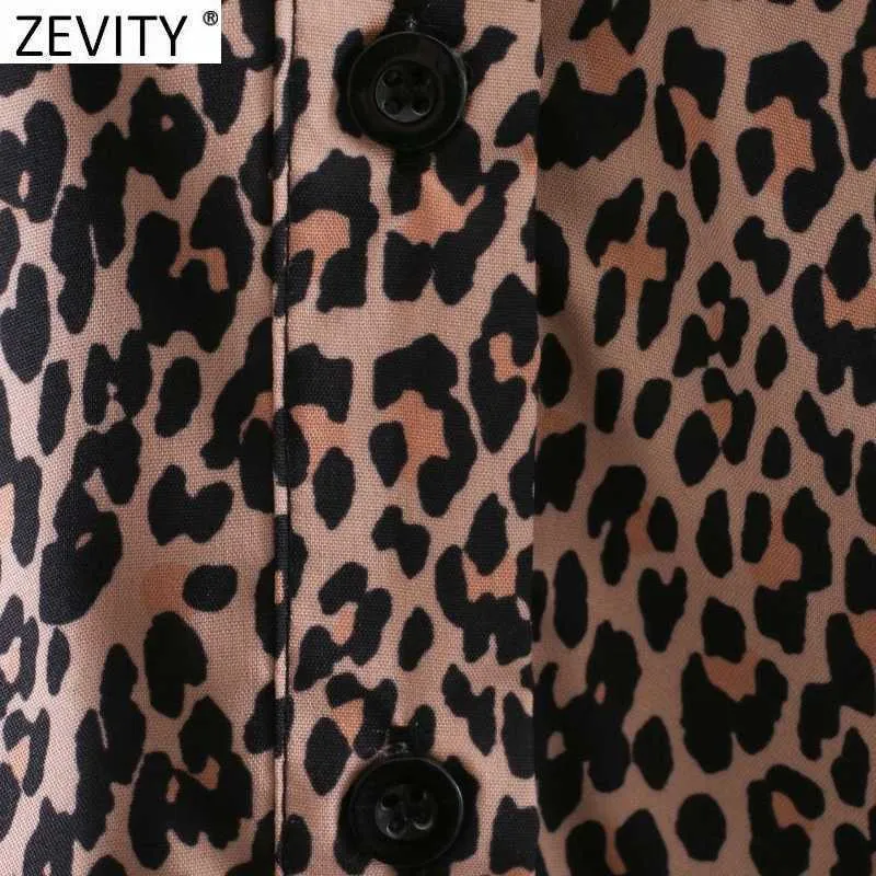 Zevity女性ヴィンテージo首の怒りのレースのヒョウプリントシャツのドレス女性のシックな長袖フリルパーティーVestido DS5041 210603