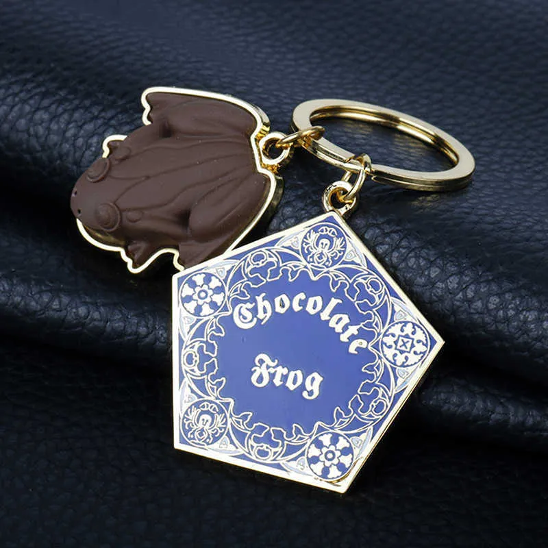 Classic Chocolate Frog Gold Metal Pendant Keychain Magic School Course Chain de clés Ornement Cosplament Collection Bijoux Gift G1019