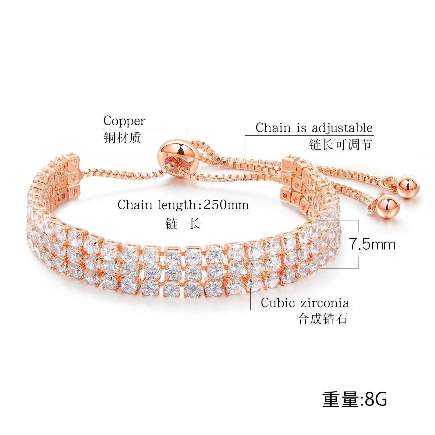 V-479 Sourcing Braceletの女性シンプルで新鮮な日本人と韓国語バージョンのダイヤモンドの3列のダイヤモンドの宝石類Q0720