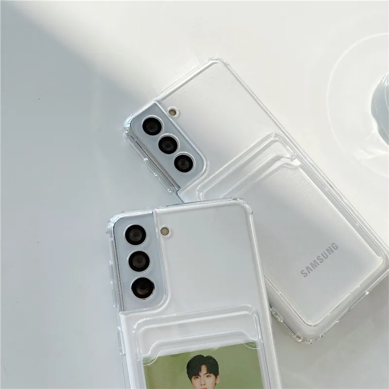 Fundas transparentes para teléfono Samsung Galaxy S21 Ultra S20 FE S10 S9 S8 Plus Note 20 M51 M20 M31S M62, tarjetero transparente