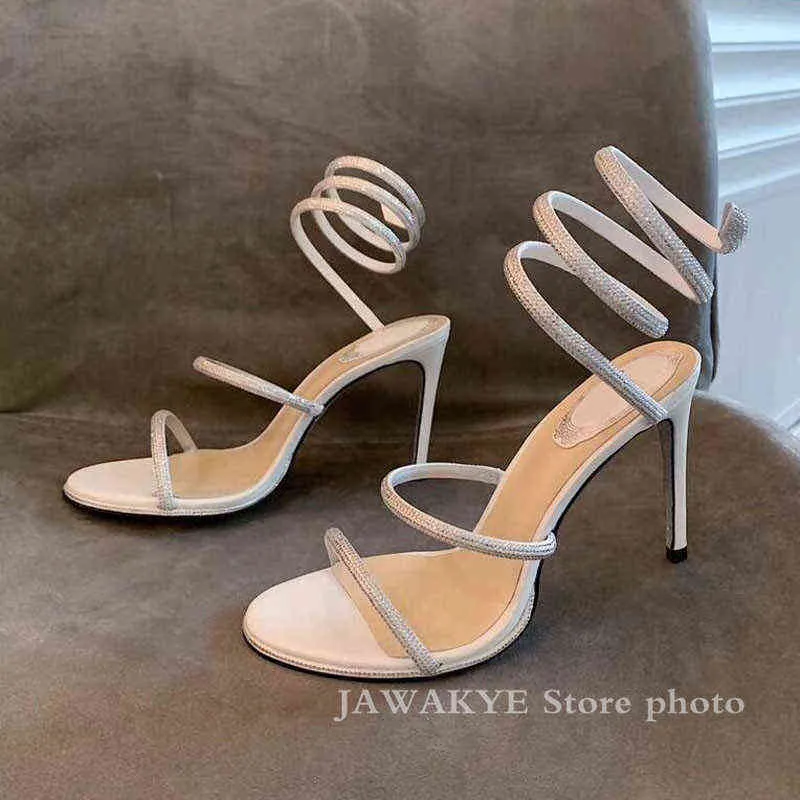 Chaussures de robe de sangle à la cheville STLETTO talon haut talon chaussures de fête argentée rose chaussures de mariage gladiateur sandales pour femmes H1126