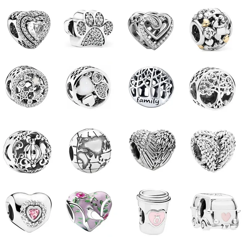 New Silver Feather Star Hollow Family Tree Paw Print Beads Suitable for Pandora Small Jewelry Bracelet Lady DIY Jewelry