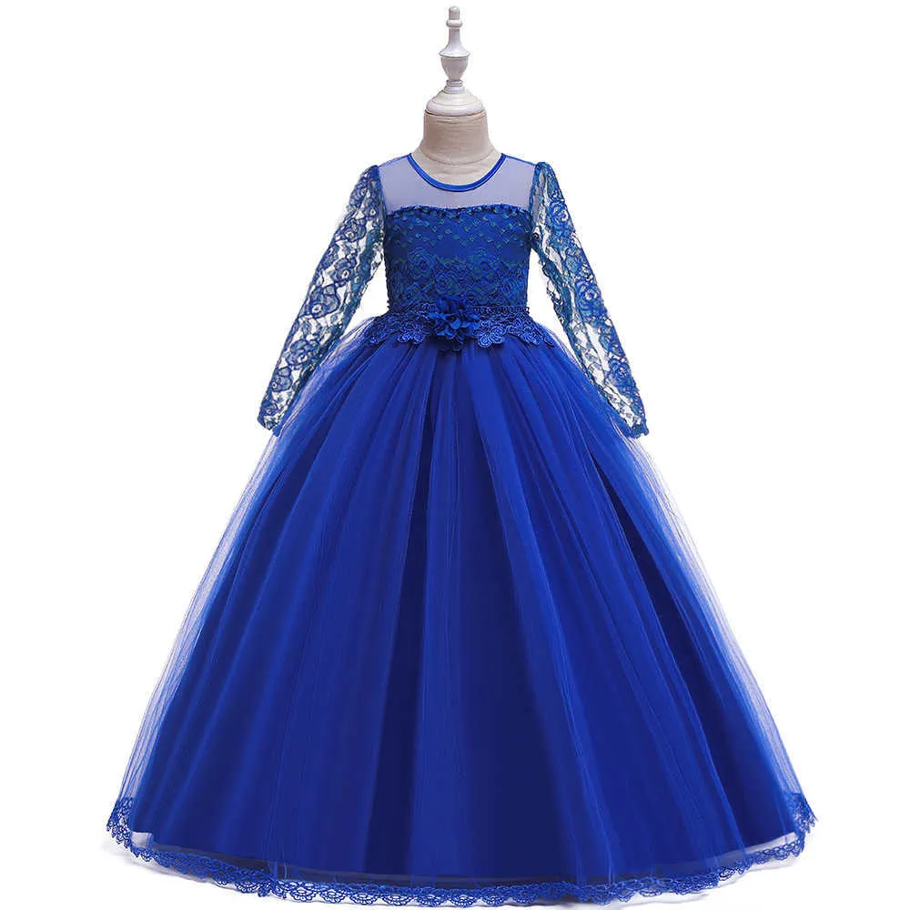 Fashion Girls Princess Pageant Party Abito da sera lungo Elegante fiore di pizzo Ragazze Abito soffice Miglior abbigliamento bambini Q0716