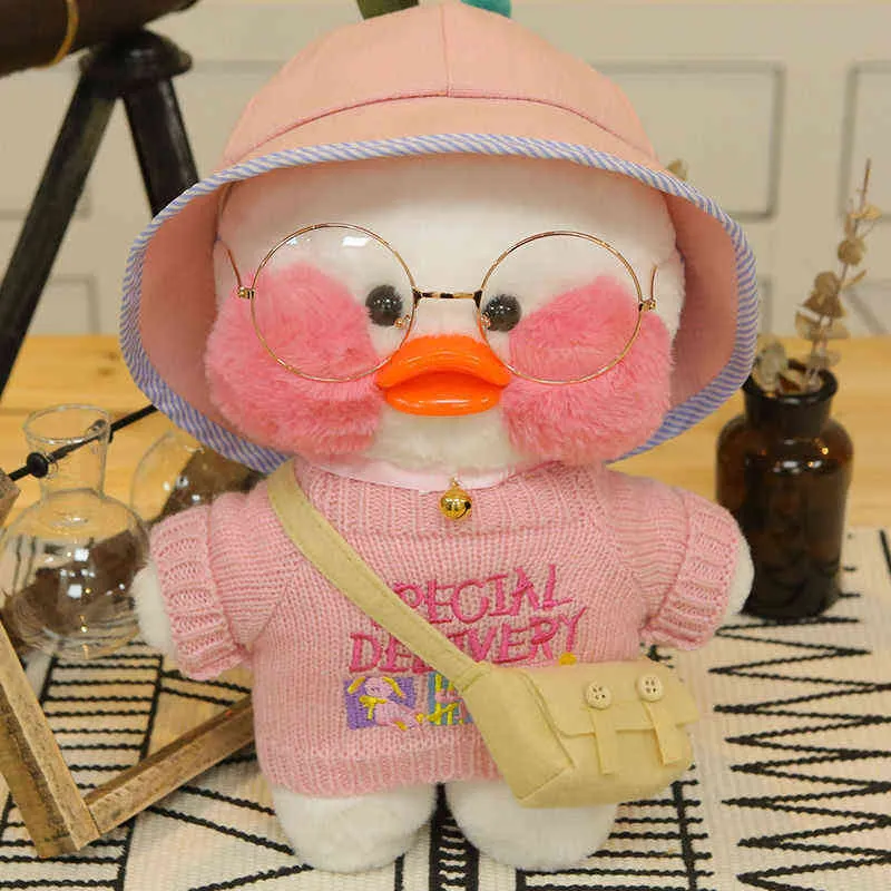 30cm rosa lalafanfan kawaii cafe mimi gul anka plysch leksak söt fylld docka mjuka djur dockor barn leksaker födelsedag gåva till tjej y211119