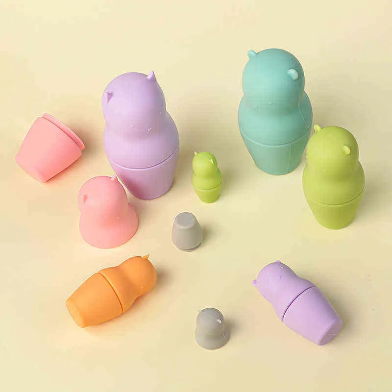 8 Teile/satz Baby Weiche Silikon Bausteine 3D Falten Pädagogische Stapeln Spielzeug BPA FREI Kaninchen Bär Beißring 211106
