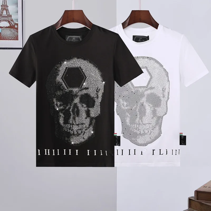 Erkek Yaz Nefes T-shirt Kafatası Mektup Logosu Sıcak Taklidi Yuvarlak Boyun Rahat Üst
