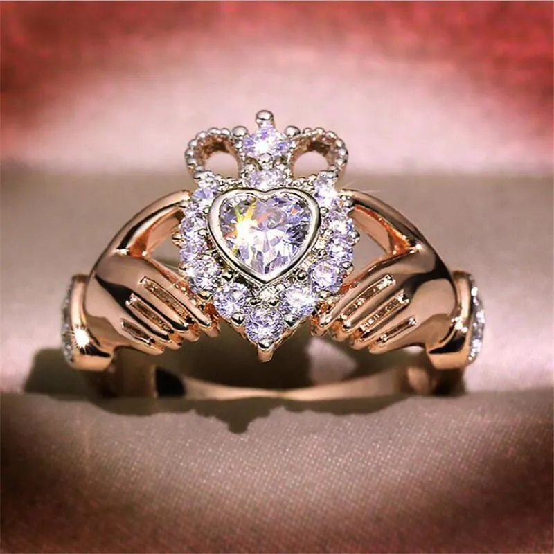 Nieuwe vrouwen mode sieraden kroon trouwring 925 Sterling Silverrose Gold Fill Eternity Popular Women Engagement Claddagh Ring GI95980168