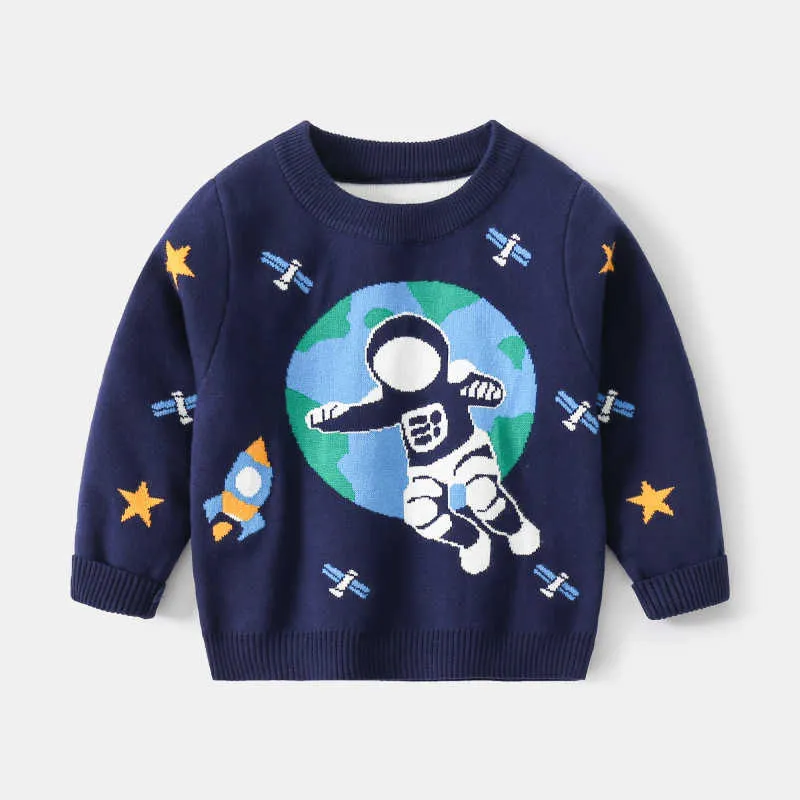 Barn tröja 2021 ny tecknad stickning kläder barn pojke dinosaur rund krage toppar baby pojkar mode långärmad tröja y1024