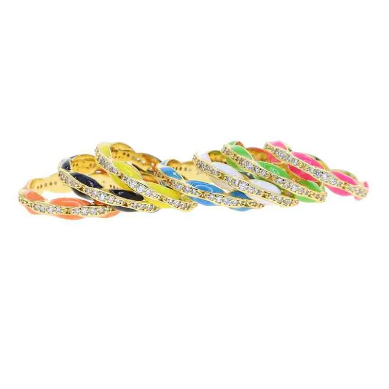 Bandas coloridas de esmalte de neon colorido de ouro CLEO CLET CZ CAFELA ETERNITY Band Stack Women Women Ring9277632