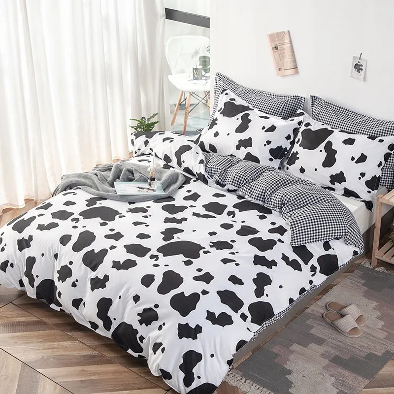 Textile à la maison vache Spot imprimé ensemble de literie Plaid rayures 3 pièces housse de couette taie d'oreiller Europe/USA/Australie King Size linge de lit C0223