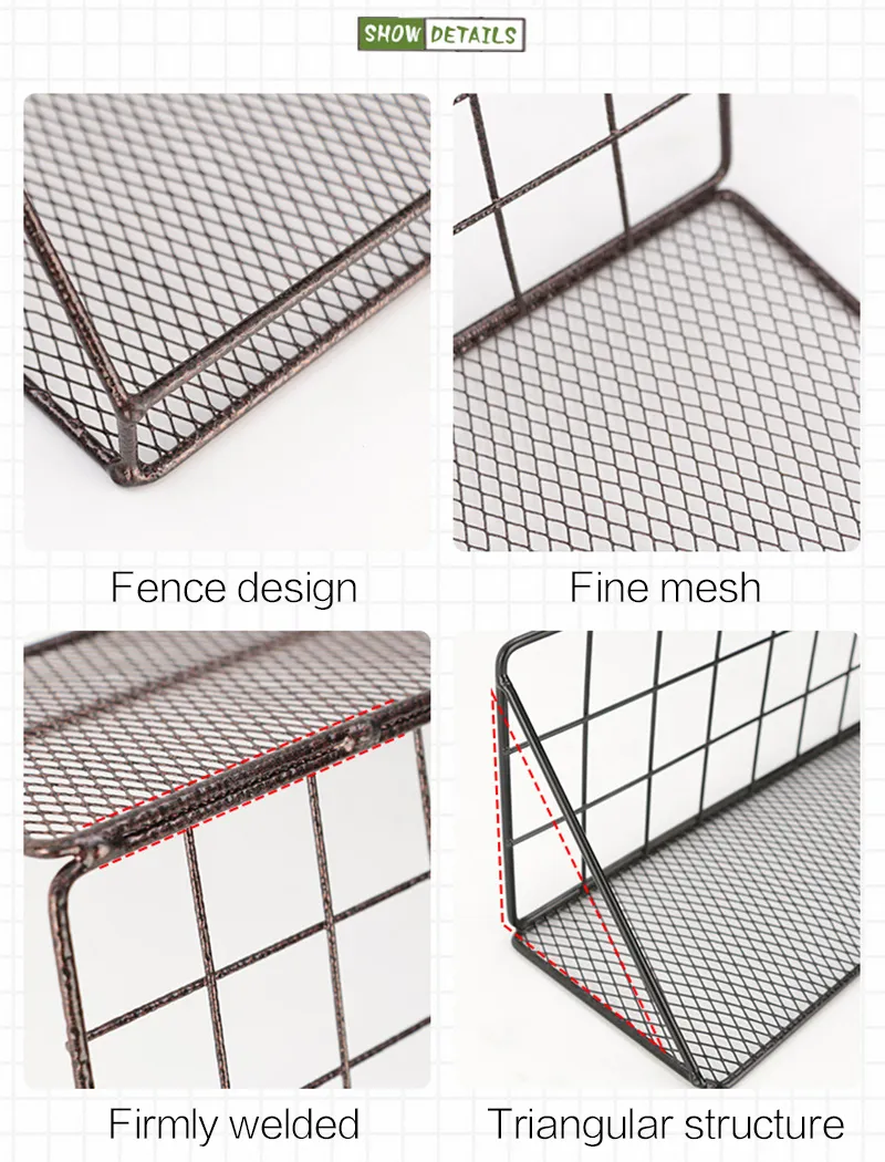 Rack de armazenamento montado na prateleira de cesta de malha de ferro para decoração de decoração de decoração de decoração de cozinha decoração do organizador do banheiro Y200429