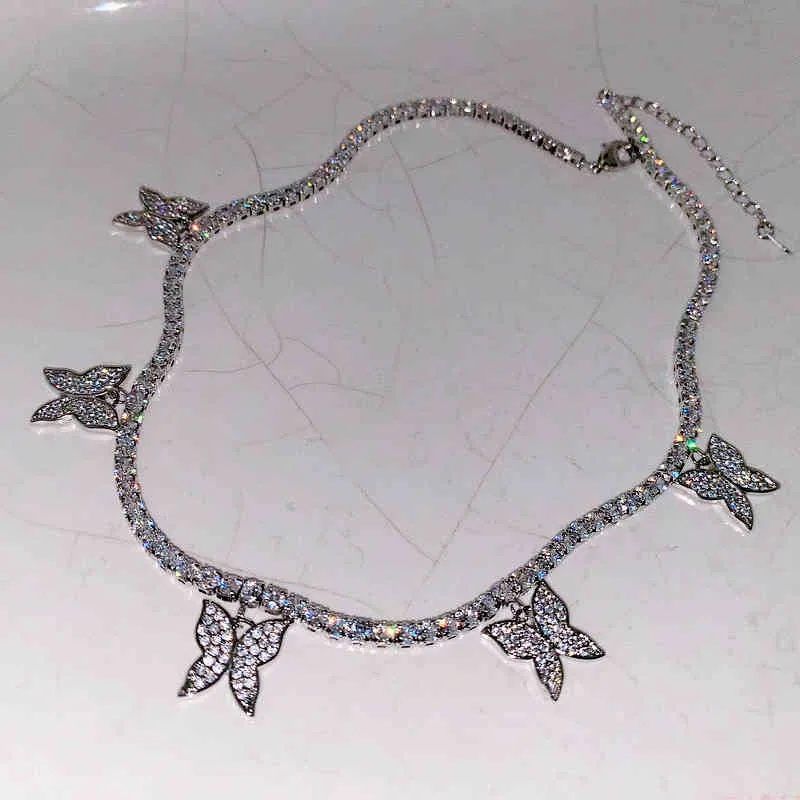 Charm Bling Butterfly Tassel Crystal Collar Zirkoon Kettingen voor Vrouwen 925 Silver Fashion Sleutelbeen Ketting Luxe Fijne SieradenTG4H {Categorie}