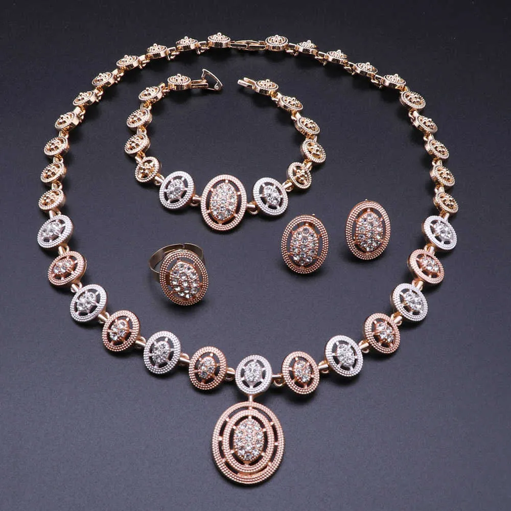 Dubai Fashion Gold Color Necklace Earrings Bracelet Ring African Bridal Jewelery Set Gifts for Women Accessories H1022