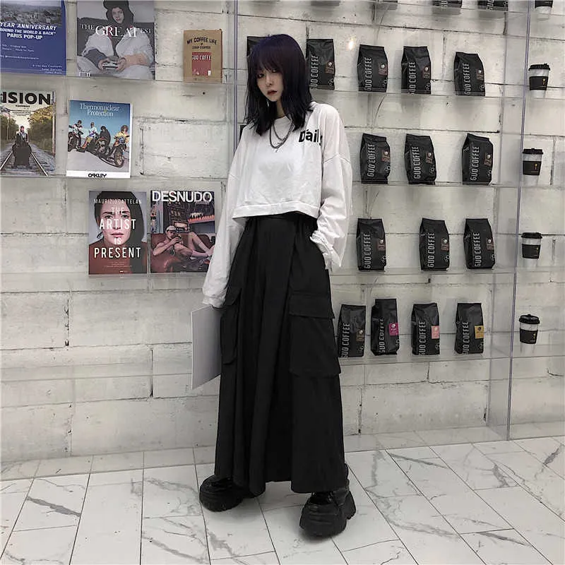 Harajuku Streetwear pantalon cargo coréen femmes homme été Hip Hop Harem large Vintage Kimono japon pantalon noir ample 210925