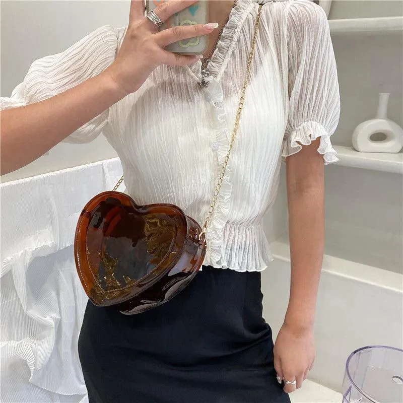 Evening Bags Women's Shoulder Crossbody Bag Small Heart Pure Color Transparent Jelly Metal Chain Whole 2021 Fashion Sweet260t