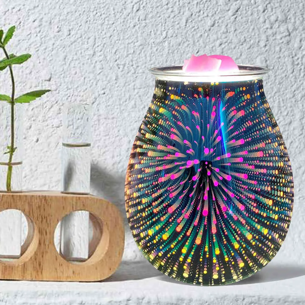 Scaldacandele elettrico Fuochi d'artificio artistici Crostata all'olio profumato in vetro con effetto 3D Lampada decorativa con aroma di luce notturna248o