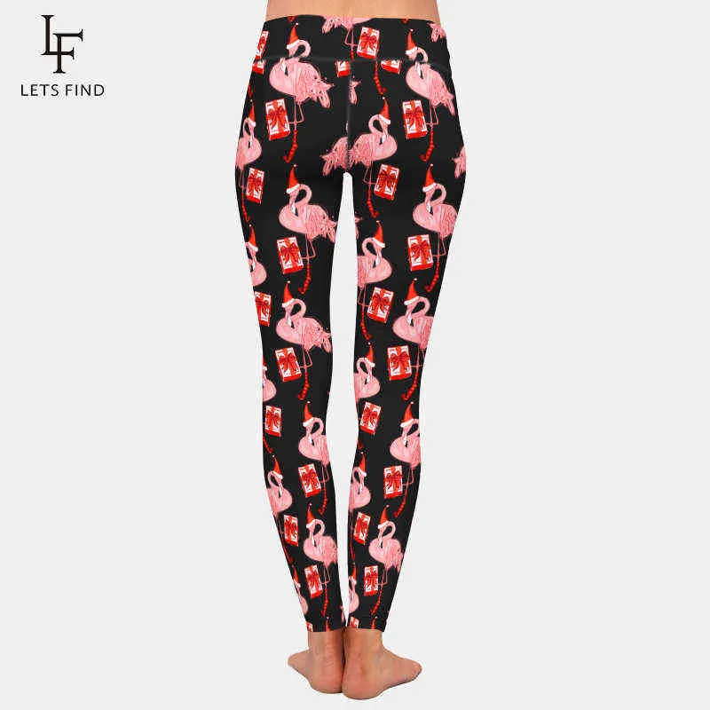 LETSFIND Mode Weihnachten Jahr Flamingo mit Geschenk und Weihnachtsmütze Aufdruck Plus Size Hosen Hohe Taille Fitness Frauen Leggings 211204